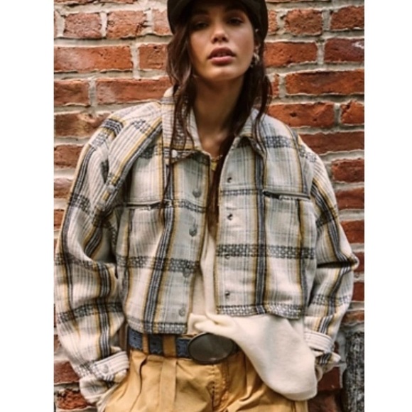 We The Free Free People FP Swing Flight Jacket Red Navy Tartan Plaid Size L - Picture 11 of 16